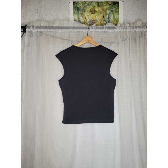 J. Crew Crop Top Womens Large Black Square Neck Cap Sleeve Fitted Stretch Cotton - Picture 4 of 4